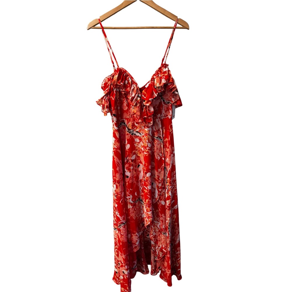 Red Dress Boutique Luxxel Red Floral Ruffle High Low Maxi Dress M